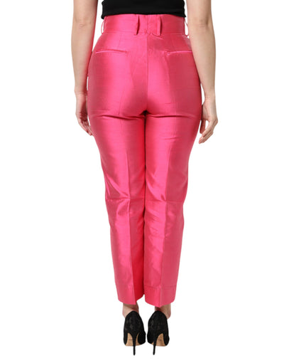 Pantalon fuselé taille haute en soie rose Dolce &amp; Gabbana