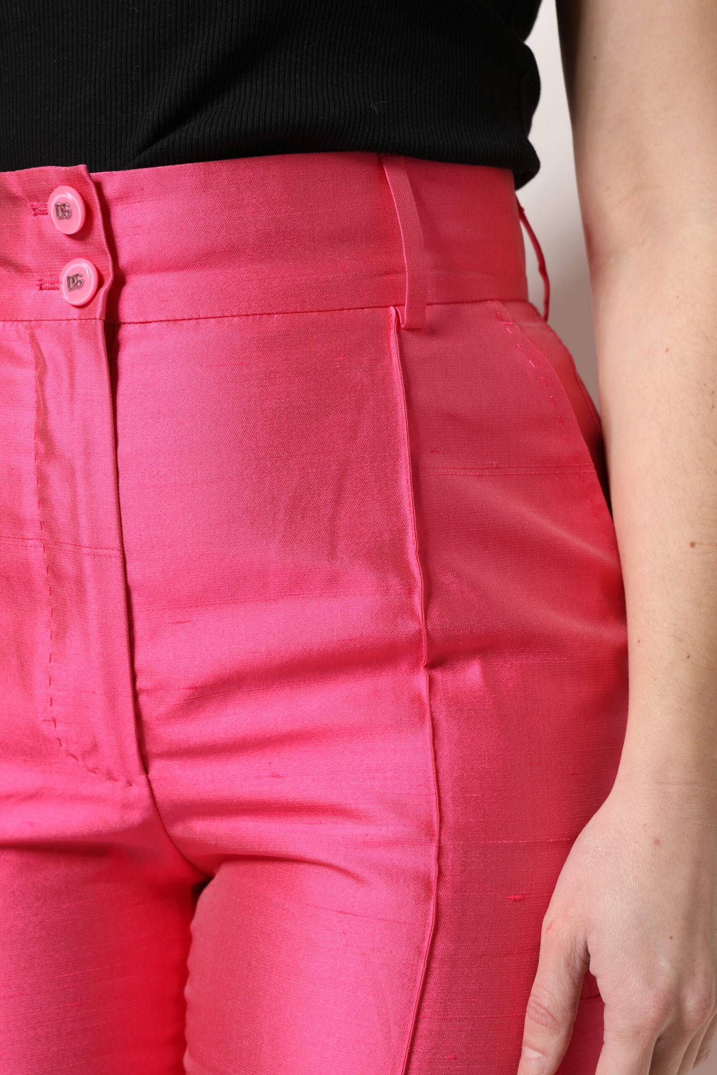 Pantalon fuselé taille haute en soie rose Dolce &amp; Gabbana