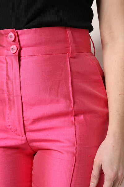 Pantalon fuselé taille haute en soie rose Dolce &amp; Gabbana