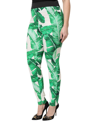 Pantalon taille haute Dolce &amp; Gabbana blanc à feuilles vertes