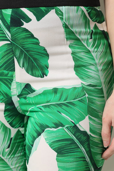 Pantalon taille haute Dolce &amp; Gabbana blanc à feuilles vertes