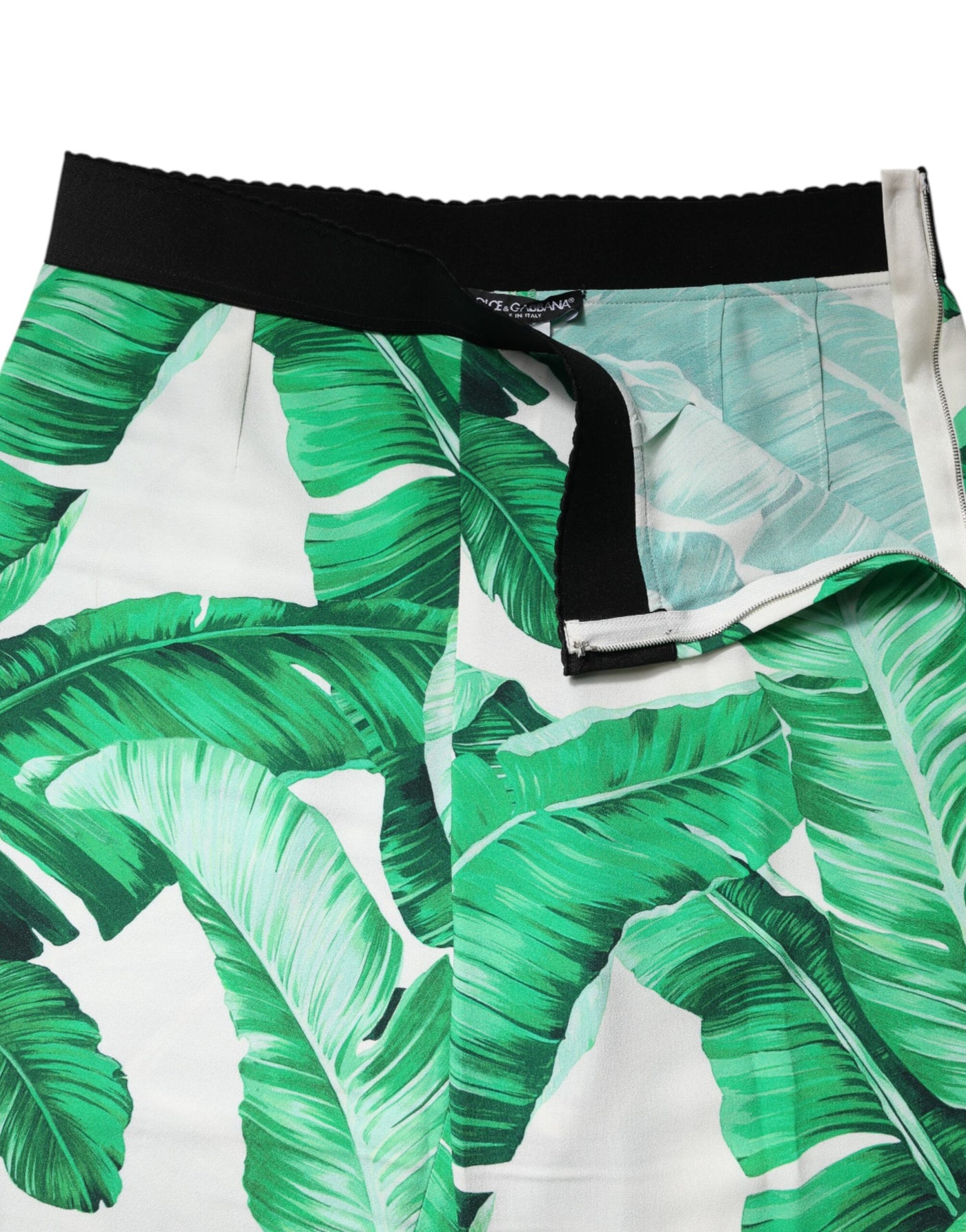 Pantalon taille haute Dolce &amp; Gabbana blanc à feuilles vertes