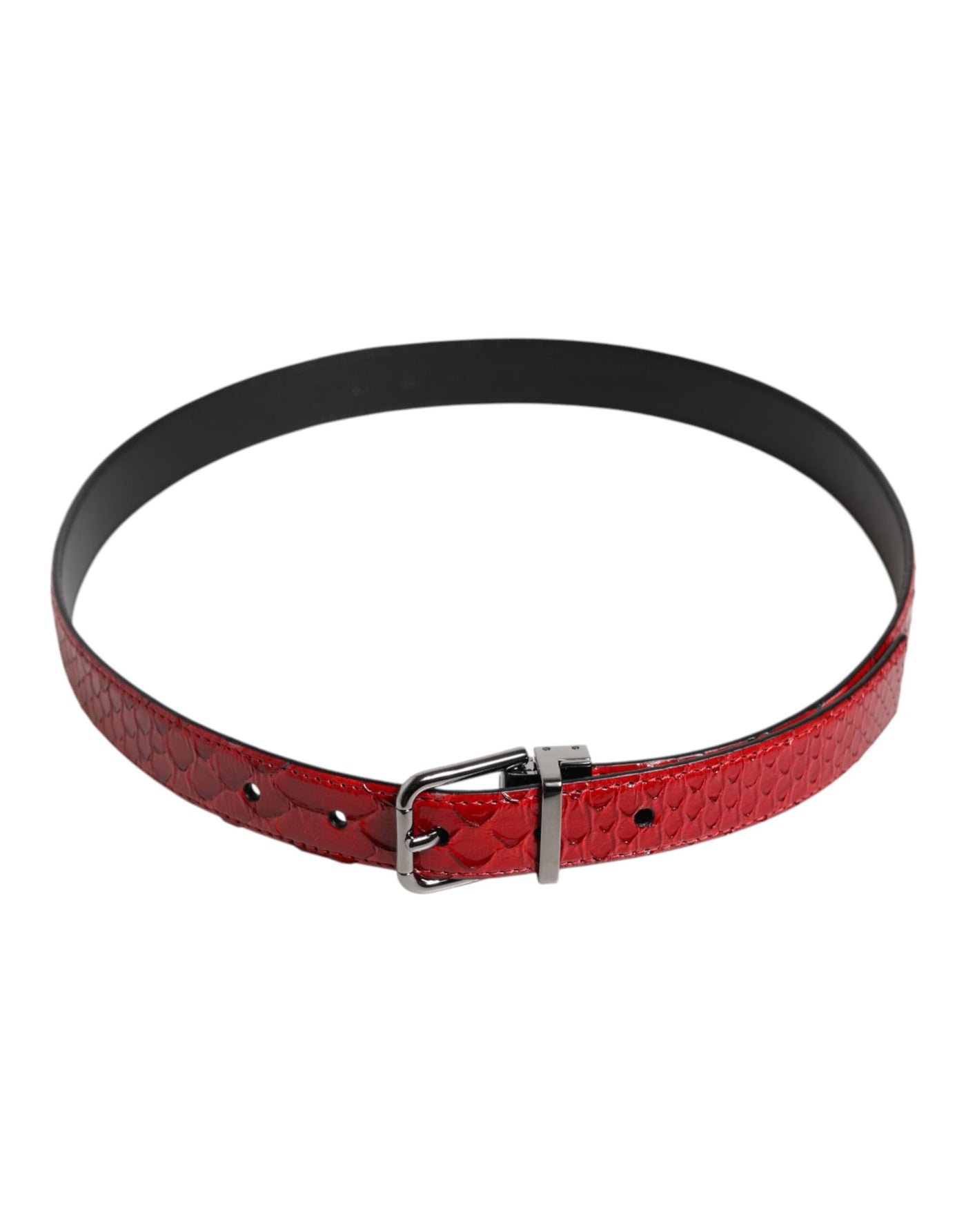 Ceinture Dolce &amp; Gabbana en cuir exotique rouge avec boucle en métal et laiton