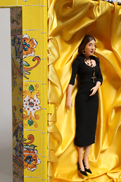 Dolce &amp; Gabbana Zwarte Jurk Keramiek Porselein Mode Leer Sicilië Poppen