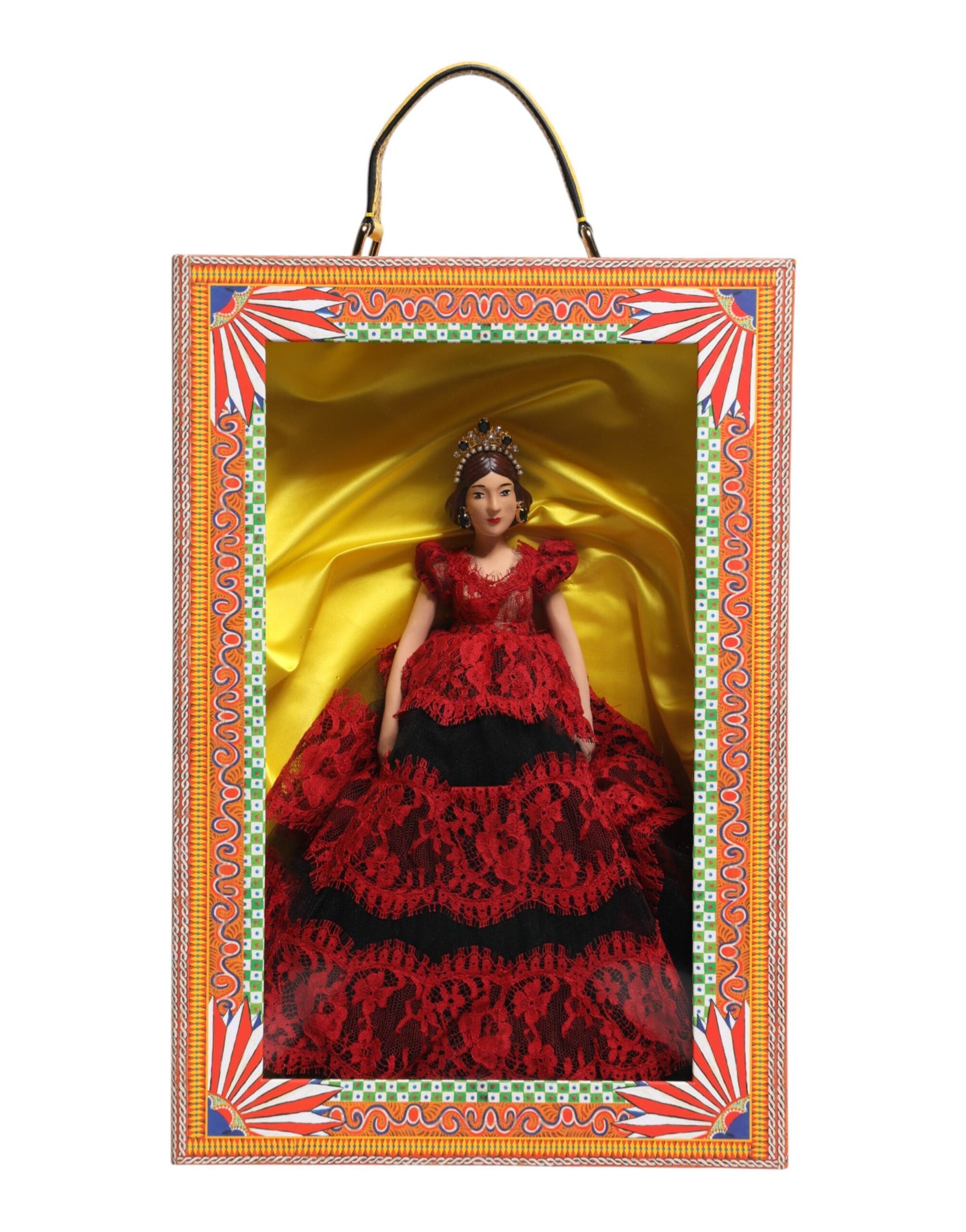 Dolce &amp; Gabbana Rode Jurk Keramiek Porselein Modedoos Leer Sicilië Poppen