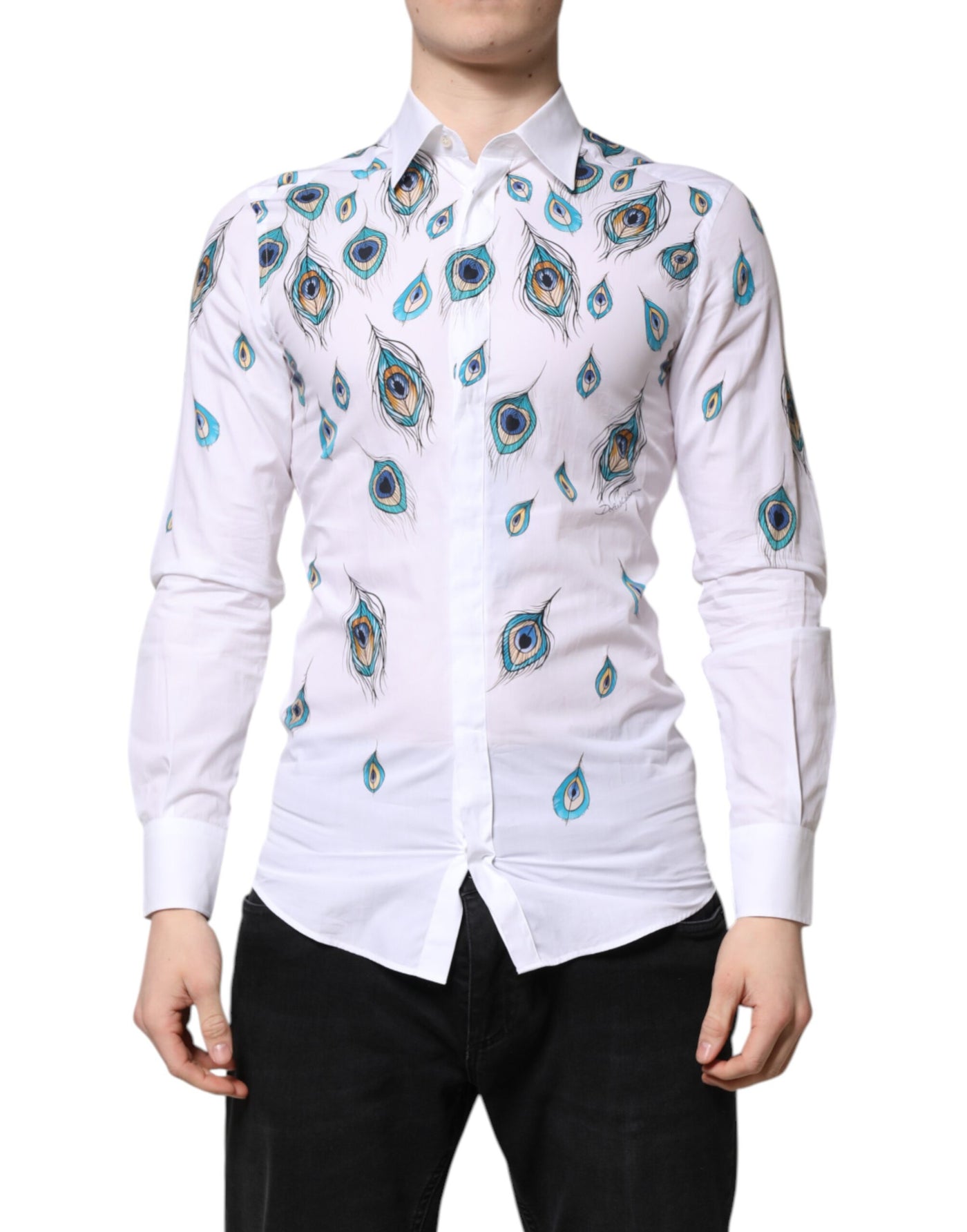 Chemise en coton blanc imprimé plumes Dolce &amp; Gabbana