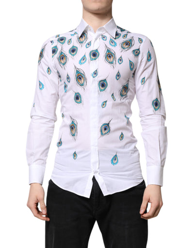 Chemise en coton blanc imprimé plumes Dolce &amp; Gabbana