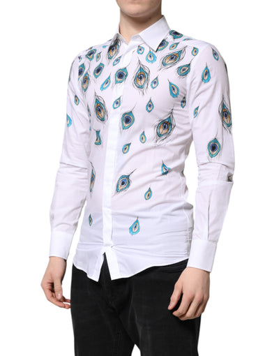 Chemise en coton blanc imprimé plumes Dolce &amp; Gabbana