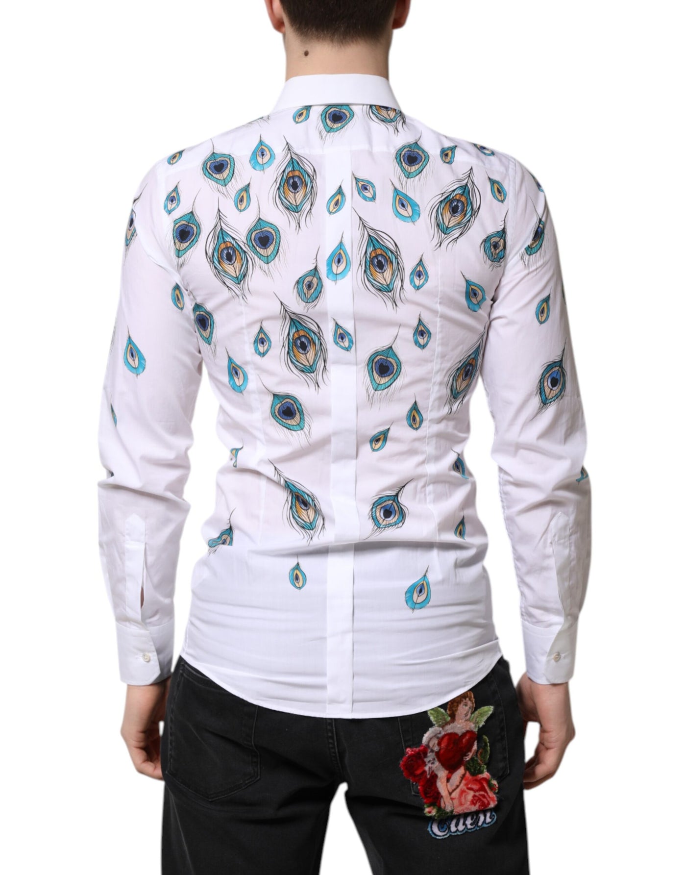 Chemise en coton blanc imprimé plumes Dolce &amp; Gabbana