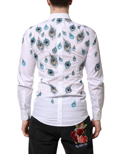 Chemise en coton blanc imprimé plumes Dolce &amp; Gabbana