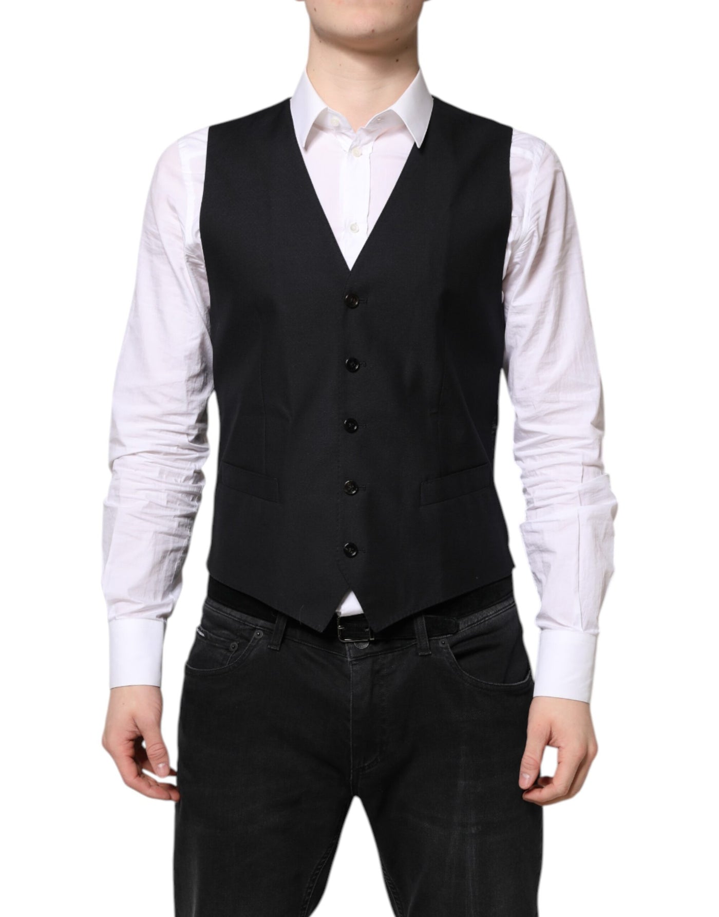 Dolce &amp; Gabbana Zwarte Wollen Vestjurk Formeel Vest