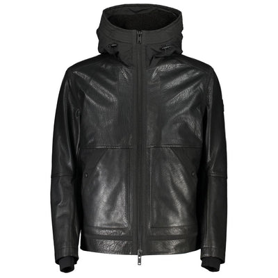 Veste en cuir noir Hugo Boss pour homme