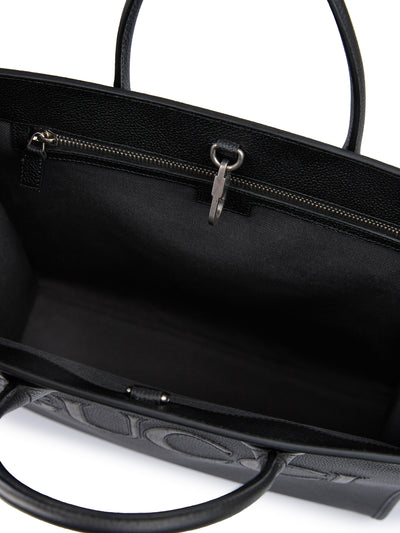 Sac fourre-tout moyen en cuir noir avec logo Gucci