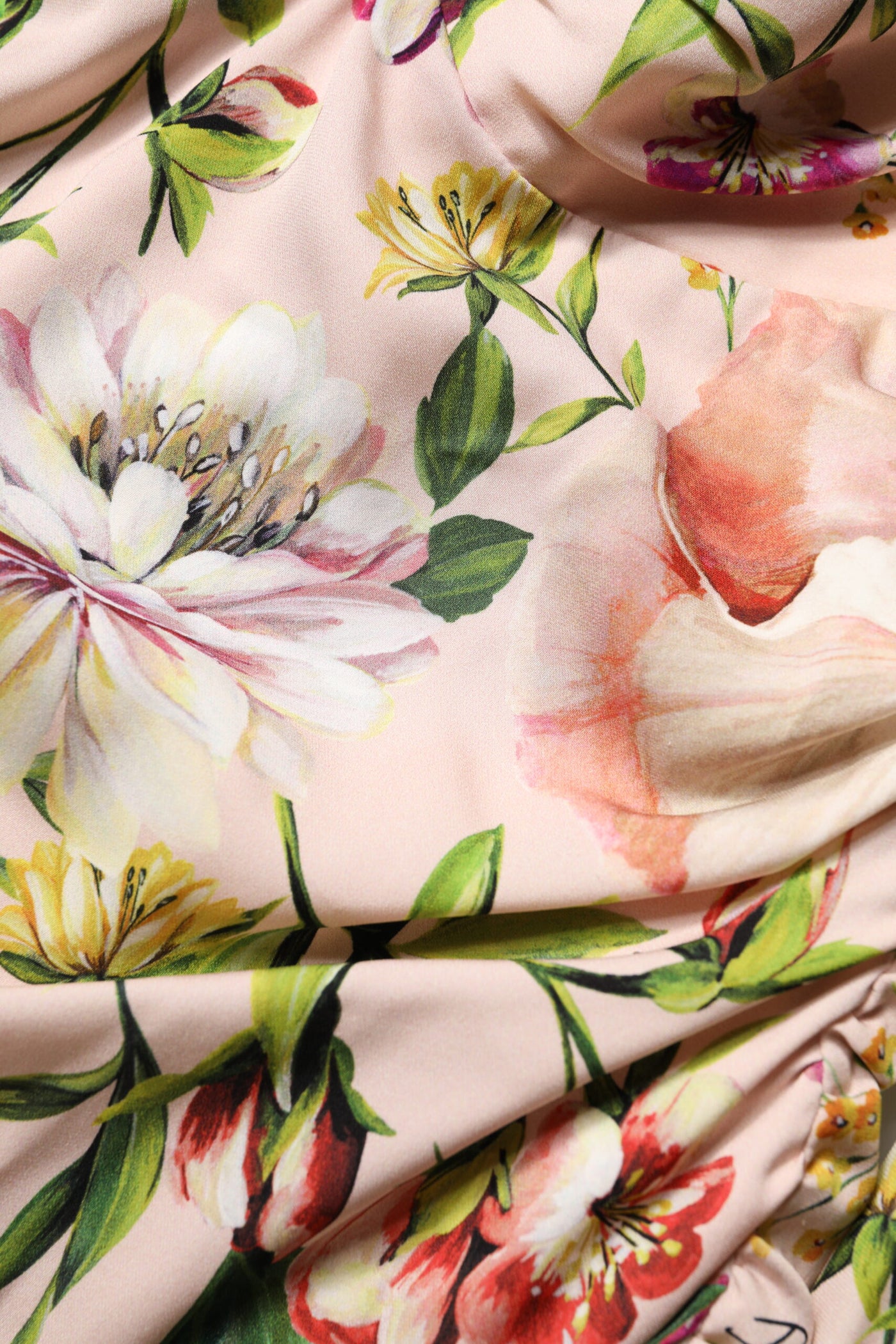 Dolce &amp; Gabbana roze zijden midi-jurk met bloemenprint en uitlopende mouwen