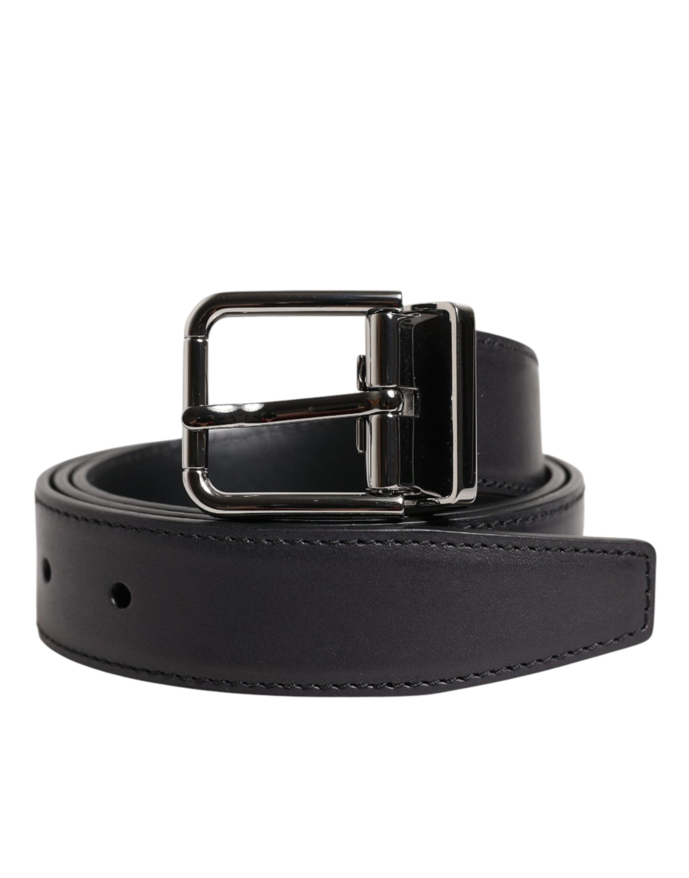 Ceinture Dolce &amp; Gabbana en cuir de veau noir classique avec boucle argentée