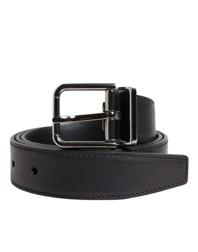 Ceinture Dolce &amp; Gabbana en cuir de veau noir classique avec boucle argentée