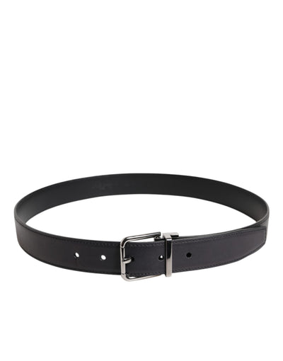 Ceinture Dolce &amp; Gabbana en cuir de veau noir classique avec boucle argentée
