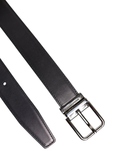 Ceinture Dolce &amp; Gabbana en cuir de veau noir classique avec boucle argentée