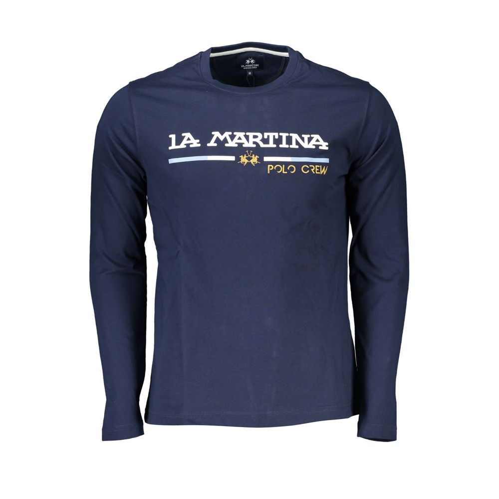 La Martina Chic Blauw Ronde Hals Geborduurd T-shirt