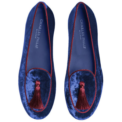 Charles Philip Blue Velvet Flat Shoe