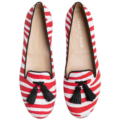 Charles Philip Red Cotton Flat Shoe