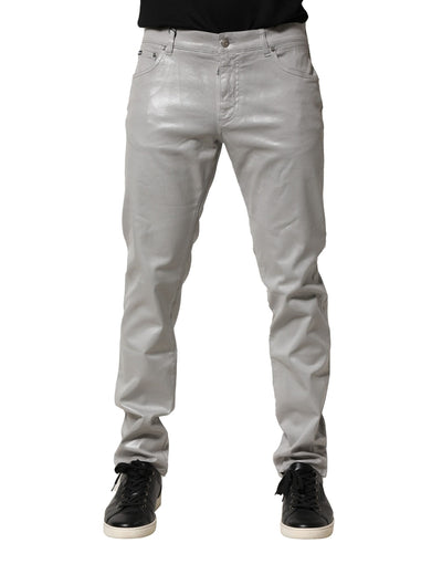 Dolce &amp; Gabbana Silver Cotton Stretch Slim Denim Jeans