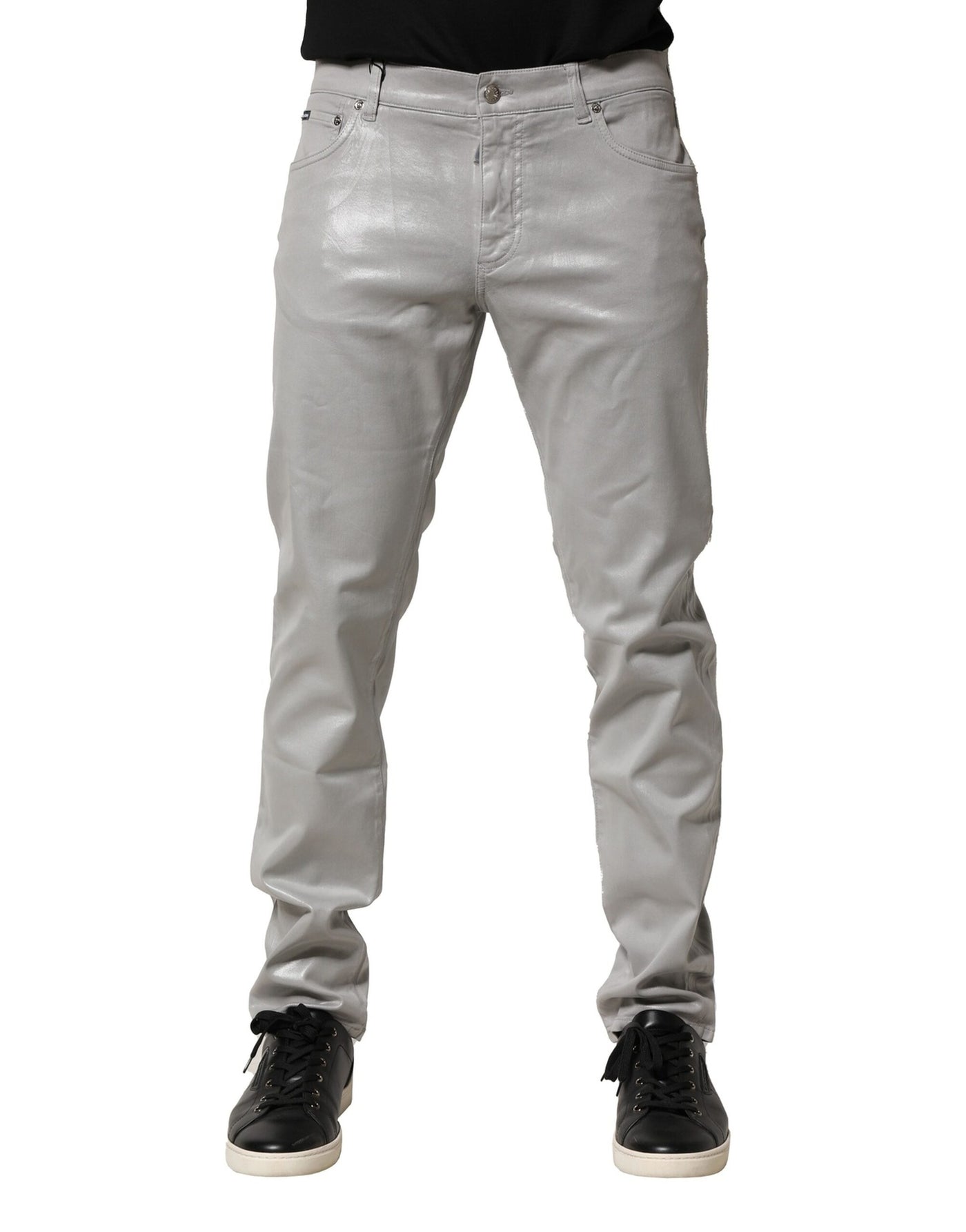 Dolce &amp; Gabbana Silver Cotton Stretch Slim Denim Jeans