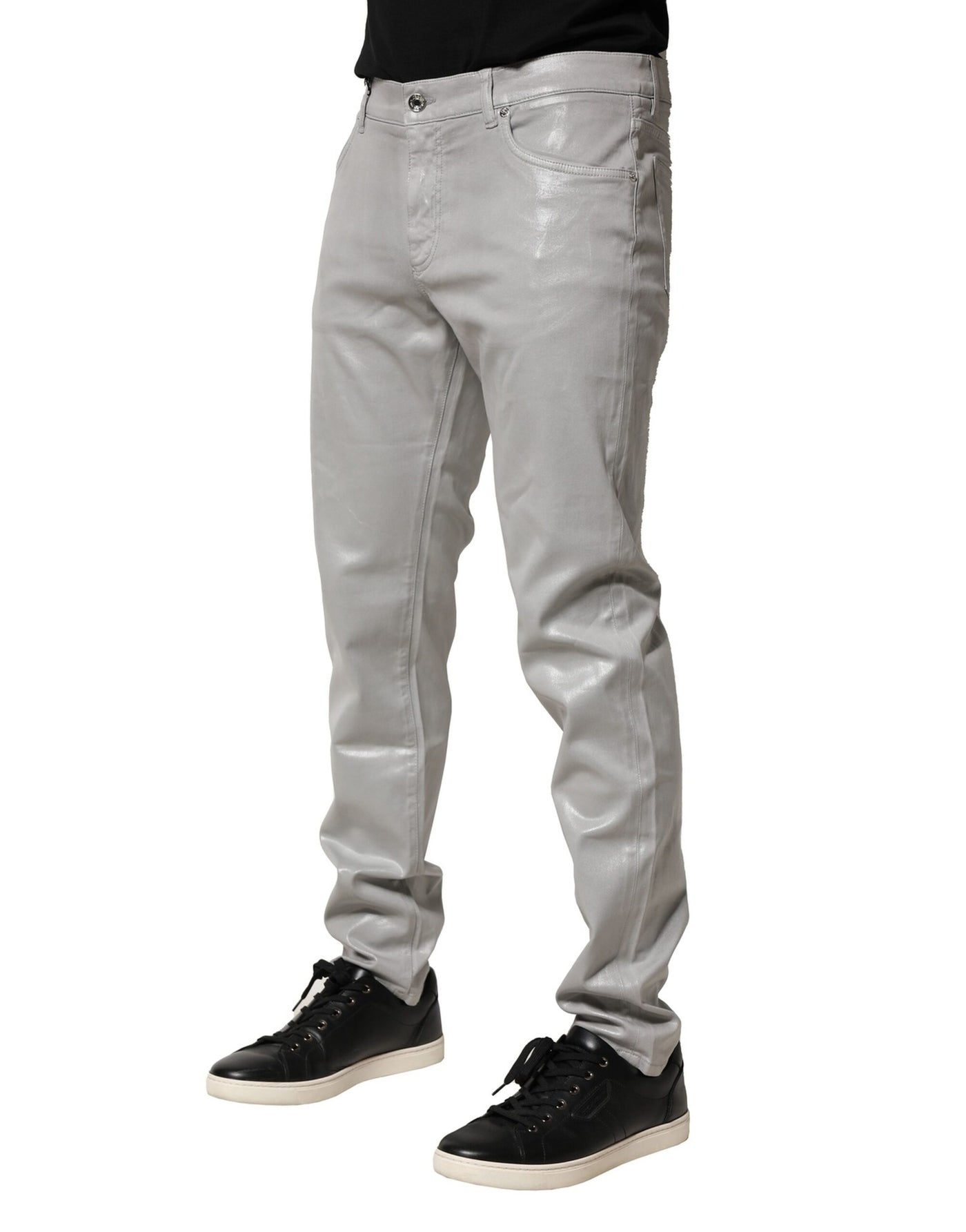 Dolce &amp; Gabbana Silver Cotton Stretch Slim Denim Jeans
