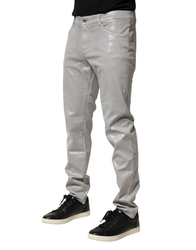 Dolce &amp; Gabbana Silver Cotton Stretch Slim Denim Jeans