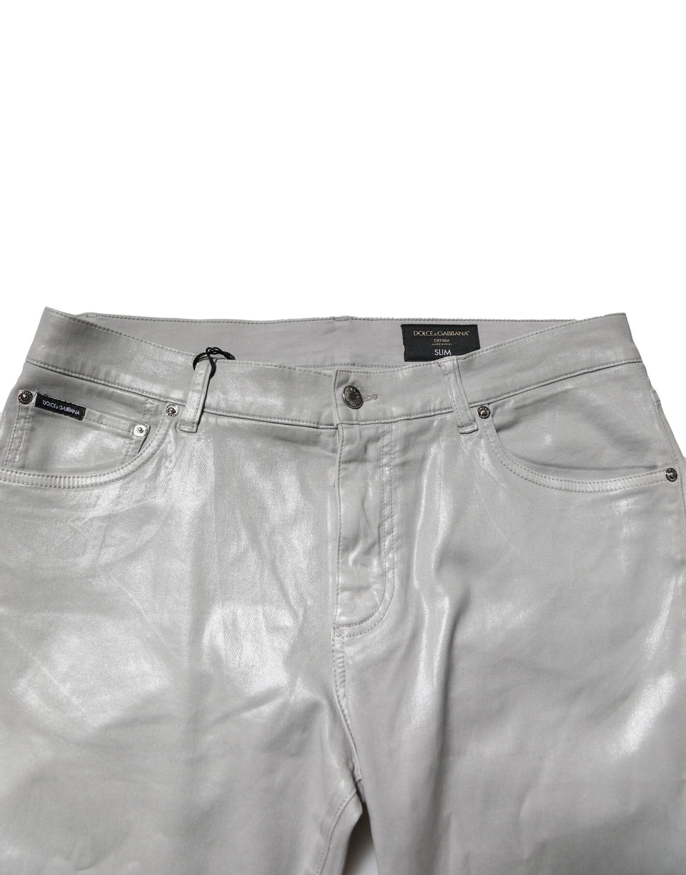 Dolce &amp; Gabbana Silver Cotton Stretch Slim Denim Jeans