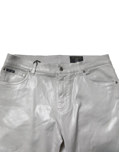 Dolce &amp; Gabbana Silver Cotton Stretch Slim Denim Jeans