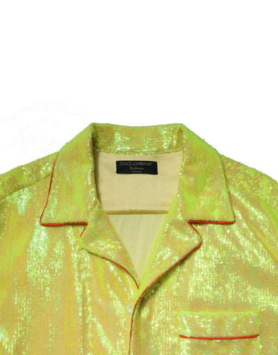 Chemise décontractée en polyester jaune à sequins Dolce &amp; Gabbana