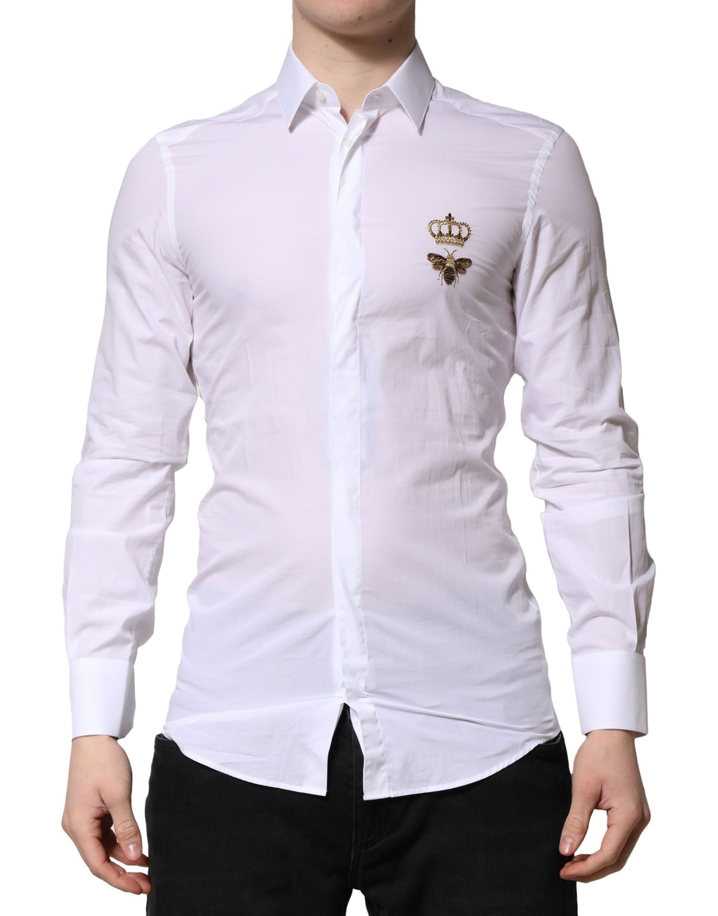 Dolce &amp; Gabbana White GOLD Crown Bee Heren Formeel Overhemd