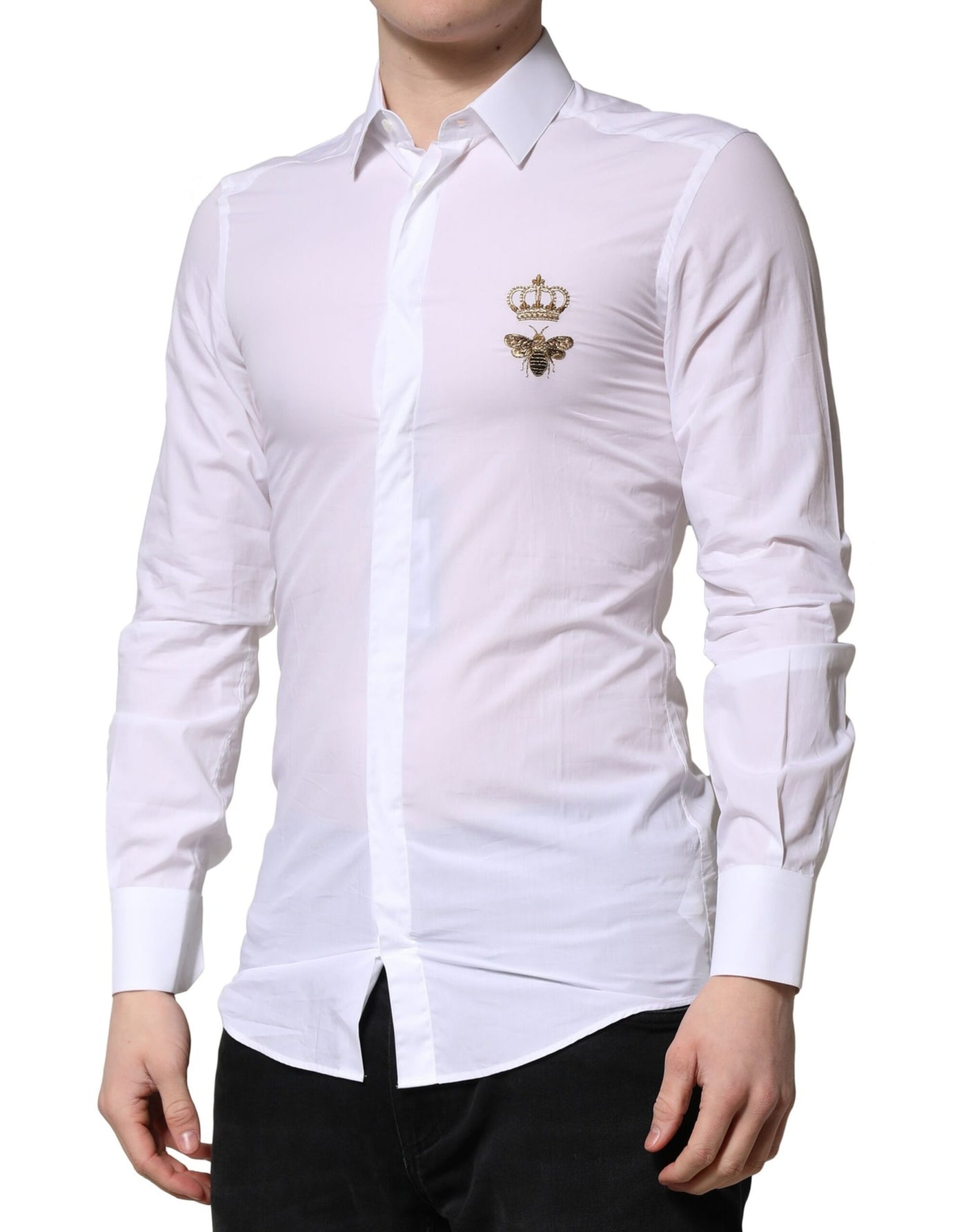 Dolce &amp; Gabbana White GOLD Crown Bee Heren Formeel Overhemd