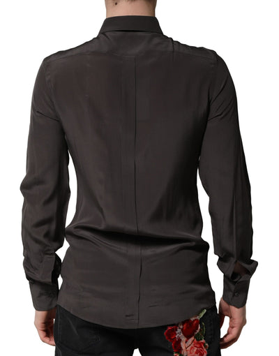 Chemise habillée marron foncé en soie dorée pour homme Dolce &amp; Gabbana
