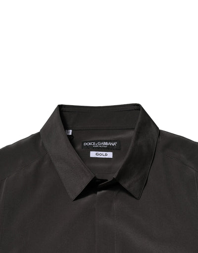 Chemise habillée marron foncé en soie dorée pour homme Dolce &amp; Gabbana