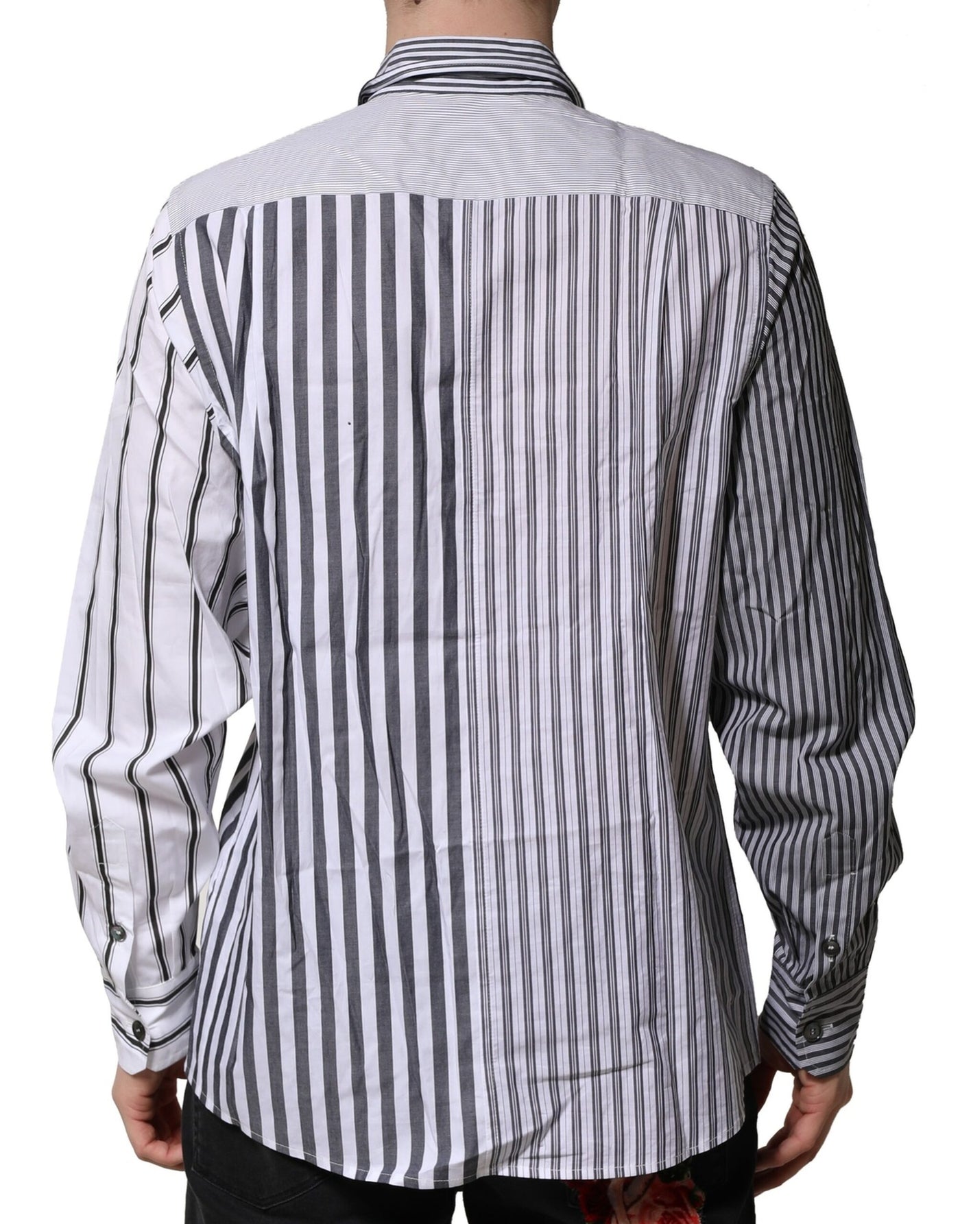 Dolce &amp; Gabbana Wit Grijs Gestreept Katoenen Heren Casual Overhemd