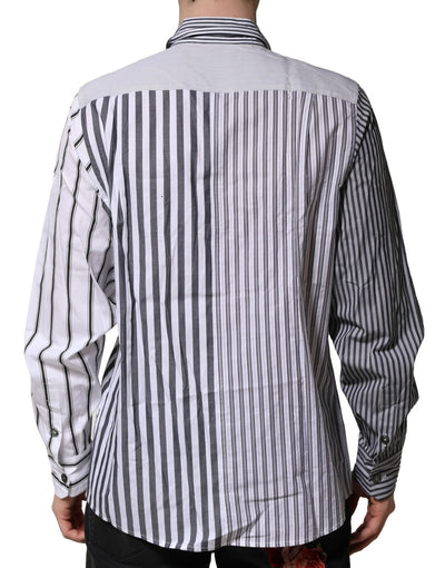 Dolce &amp; Gabbana Wit Grijs Gestreept Katoenen Heren Casual Overhemd