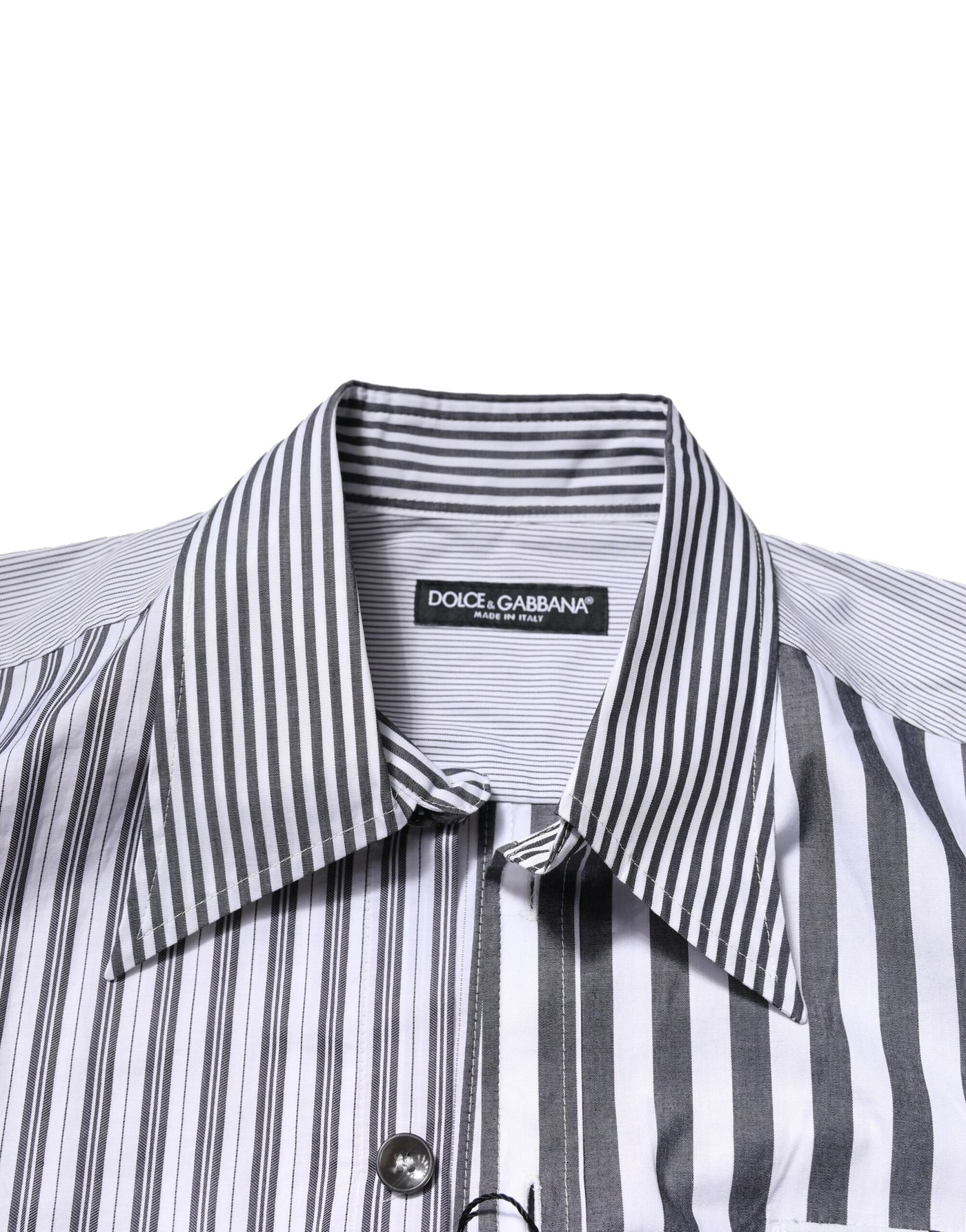 Dolce &amp; Gabbana Wit Grijs Gestreept Katoenen Heren Casual Overhemd