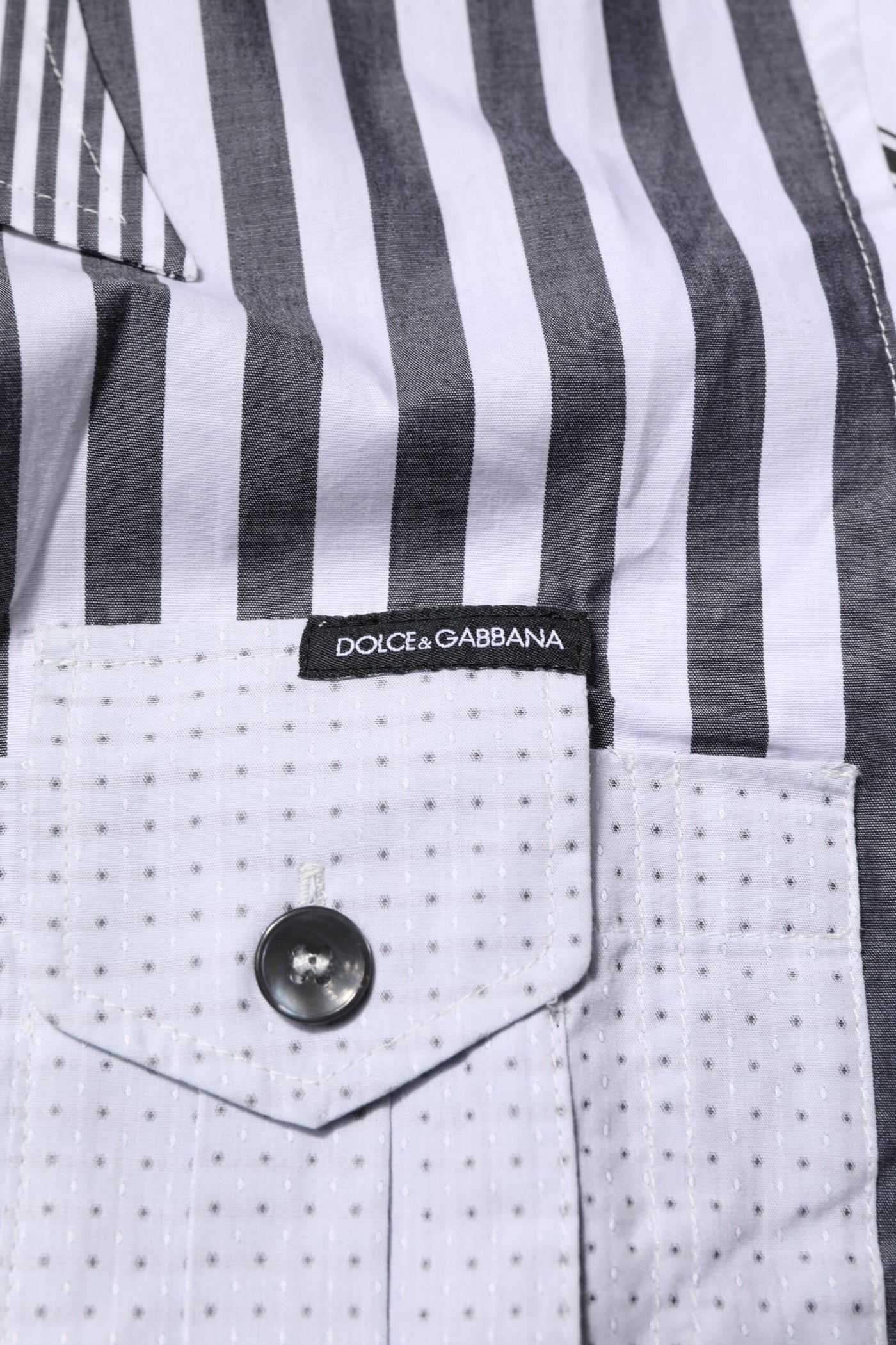 Dolce &amp; Gabbana Wit Grijs Gestreept Katoenen Heren Casual Overhemd