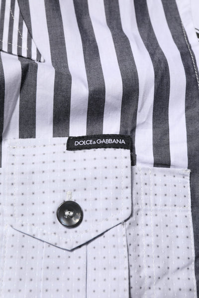 Dolce &amp; Gabbana Wit Grijs Gestreept Katoenen Heren Casual Overhemd
