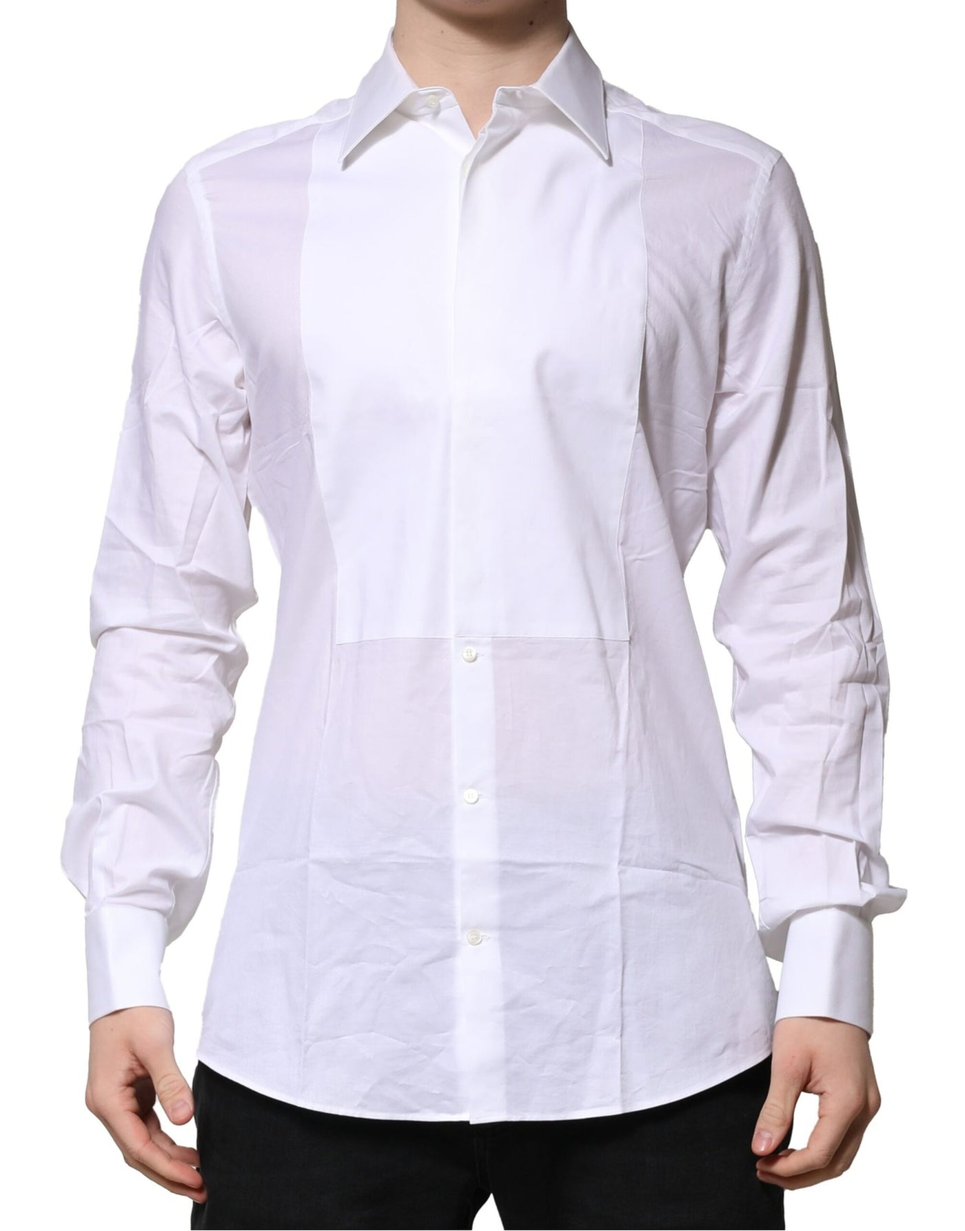 Dolce &amp; Gabbana Wit Bib Katoenen Poplin GOUD Heren Formeel Overhemd