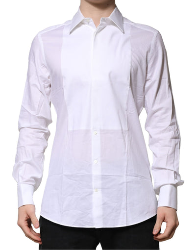 Dolce &amp; Gabbana Wit Bib Katoenen Poplin GOUD Heren Formeel Overhemd