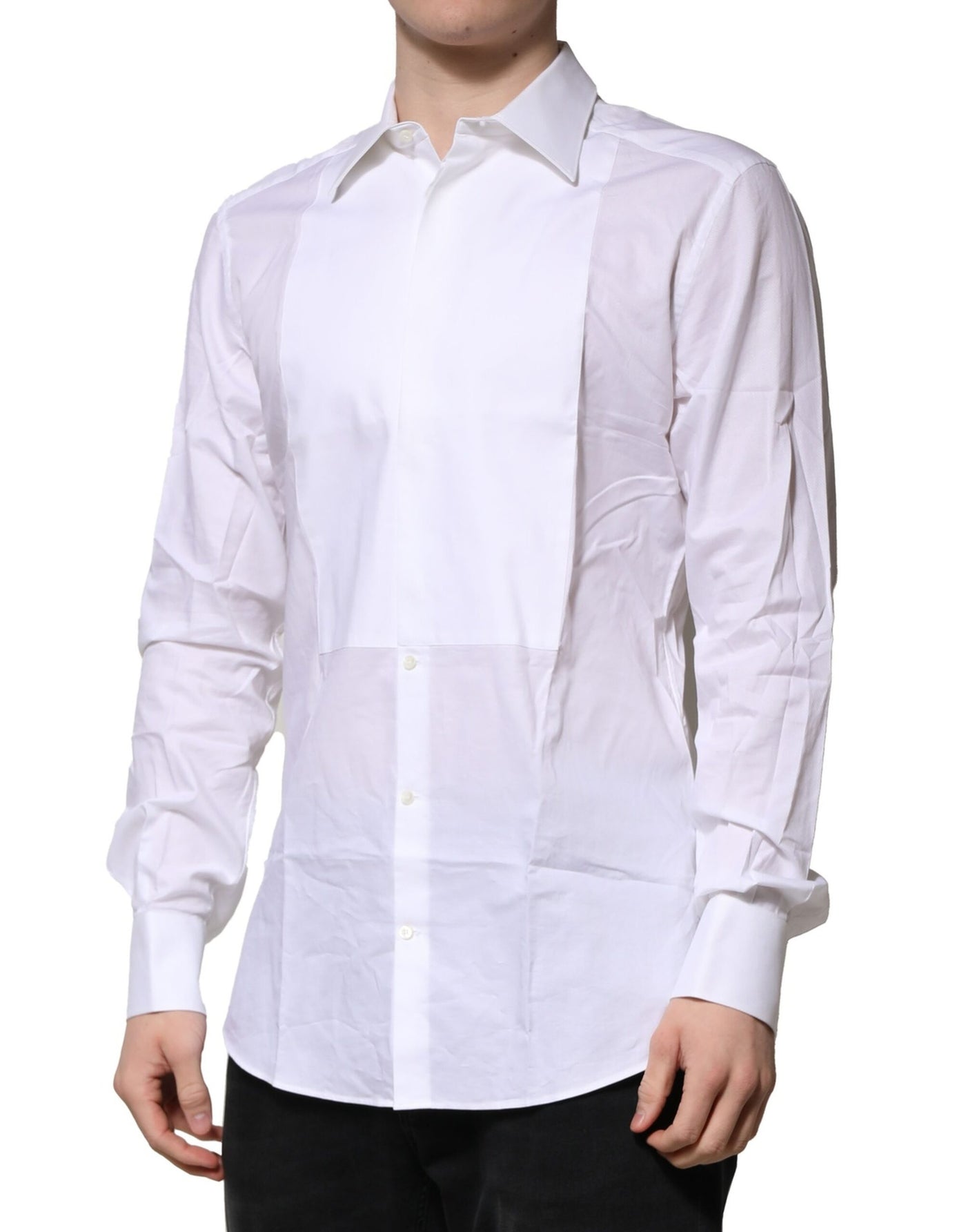 Dolce &amp; Gabbana Wit Bib Katoenen Poplin GOUD Heren Formeel Overhemd