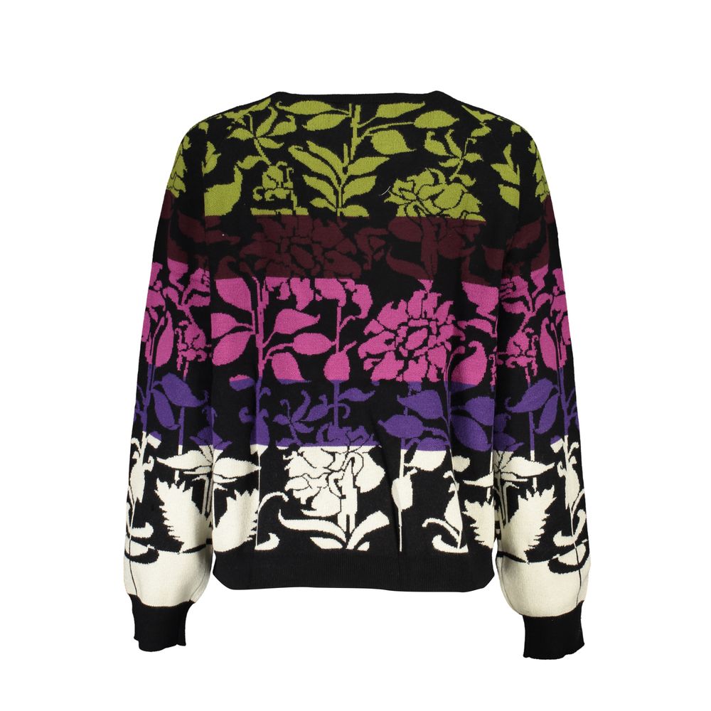 Desigual Chic Zwarte Trui met Lange Mouwen en Contrasterende Details