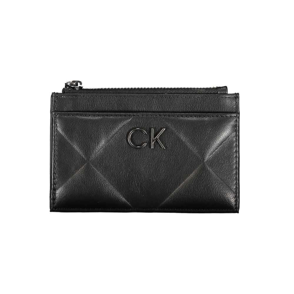 Calvin Klein Strakke zwarte portemonnee met rits en contrasterende details