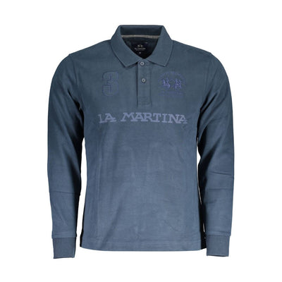 La Martina Blue Cotton Men Polo Shirt