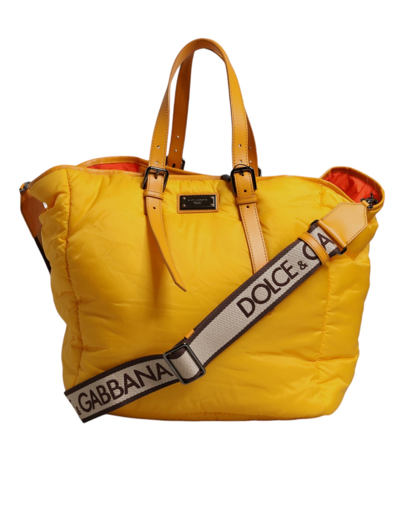 Dolce &amp; Gabbana Geel Oranje Nylon Logo Plaque Hand Schoudertas