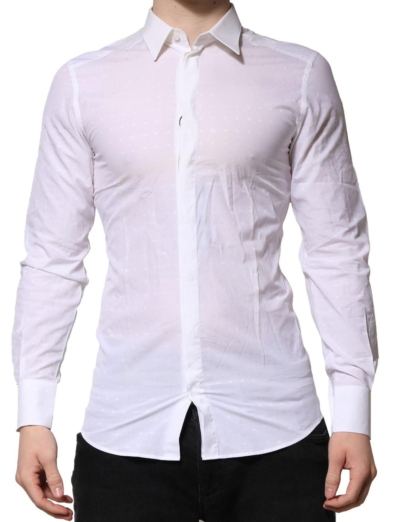 Dolce &amp; Gabbana Wit Katoenen GOUDEN Overhemd met Lange Mouwen