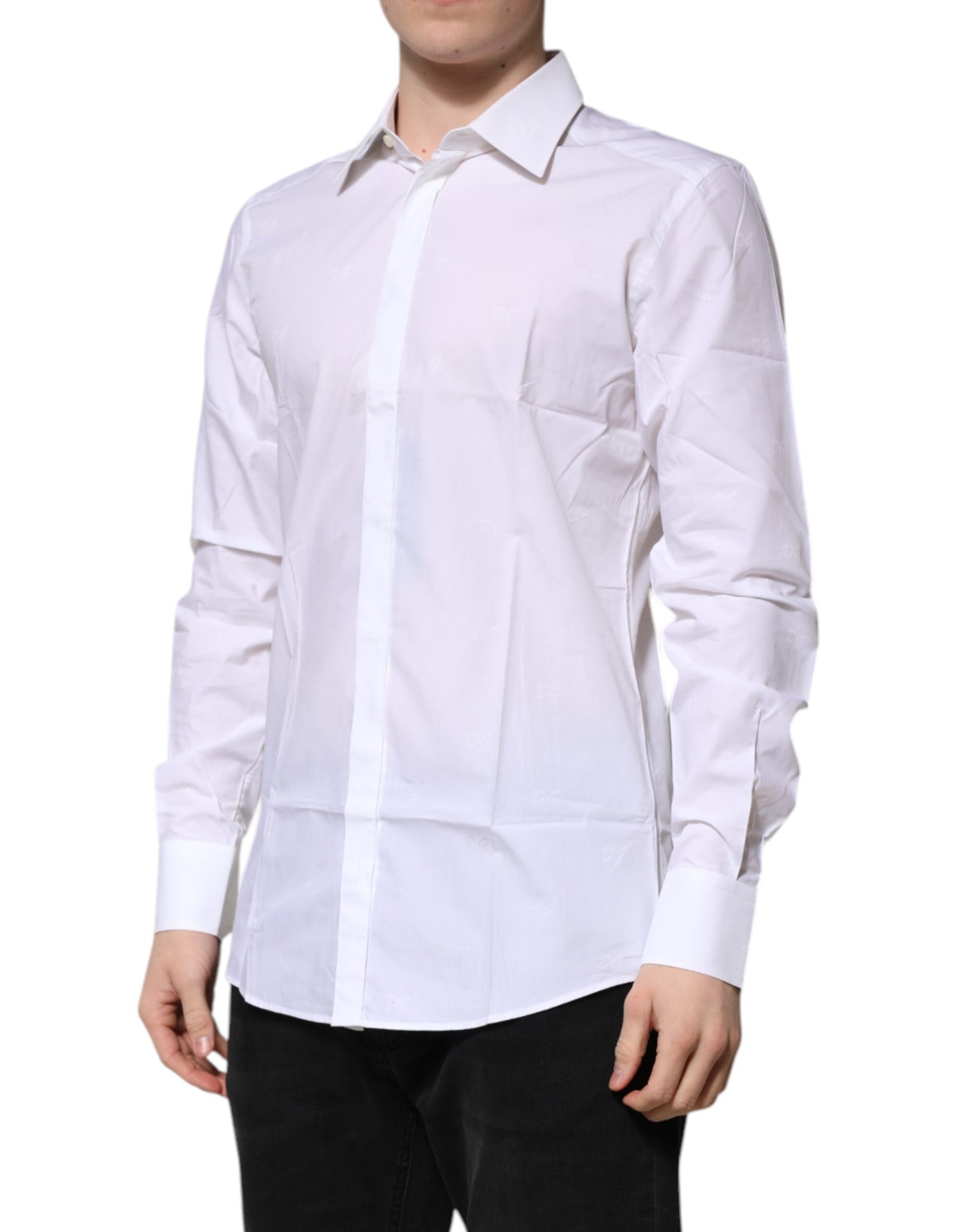 Chemise habillée à manches longues en coton blanc Dolce &amp; Gabbana
